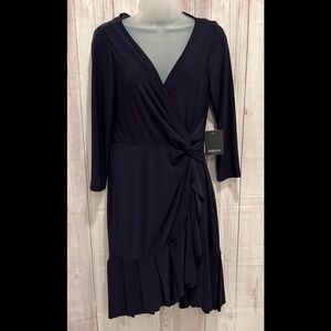 MARINA women wrap v-neck navy blue cocktail dress / size M
